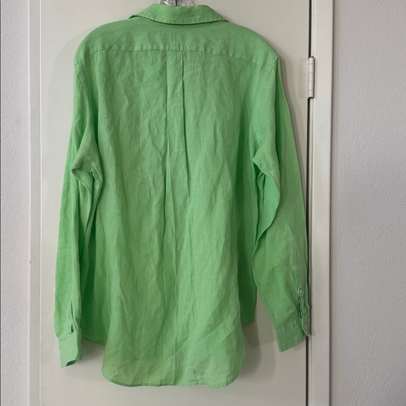 Men’s Ralph Lauren Classic Fit Solid Green Linen Button-Down Shirt size Medium - Picture 5 of 6